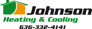 A logo for johnson heating and cooling with a phone number