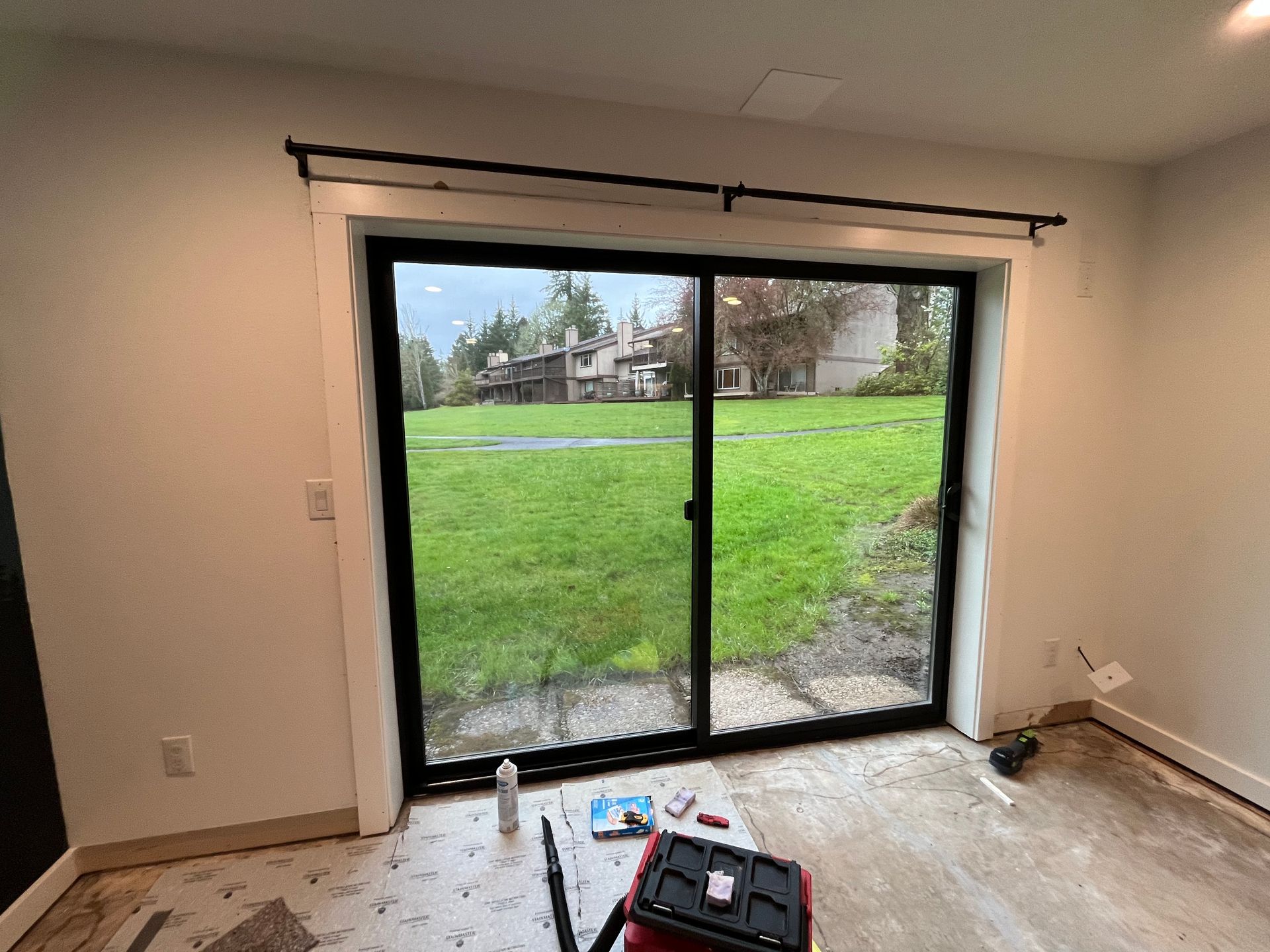 Patio Sliding Door Replaced with Milgard Black Sliding Patio Door by Willamette Valley Window