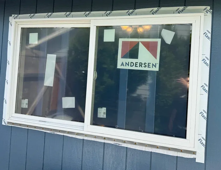 The window opening was prepped, and the window was installed in a home with single-wall construction