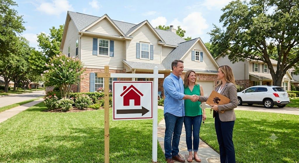 Homeowners completing a home sale with a buyer outside their property through a direct selling process