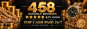 Gold jewelry ad: “451 Google Reviews” with 4.7 rating, “Top Cash Paid 24/7” on black background.
