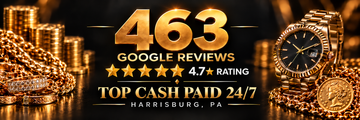 Gold jewelry ad: “451 Google Reviews” with 4.7 rating, “Top Cash Paid 24/7” on black background.