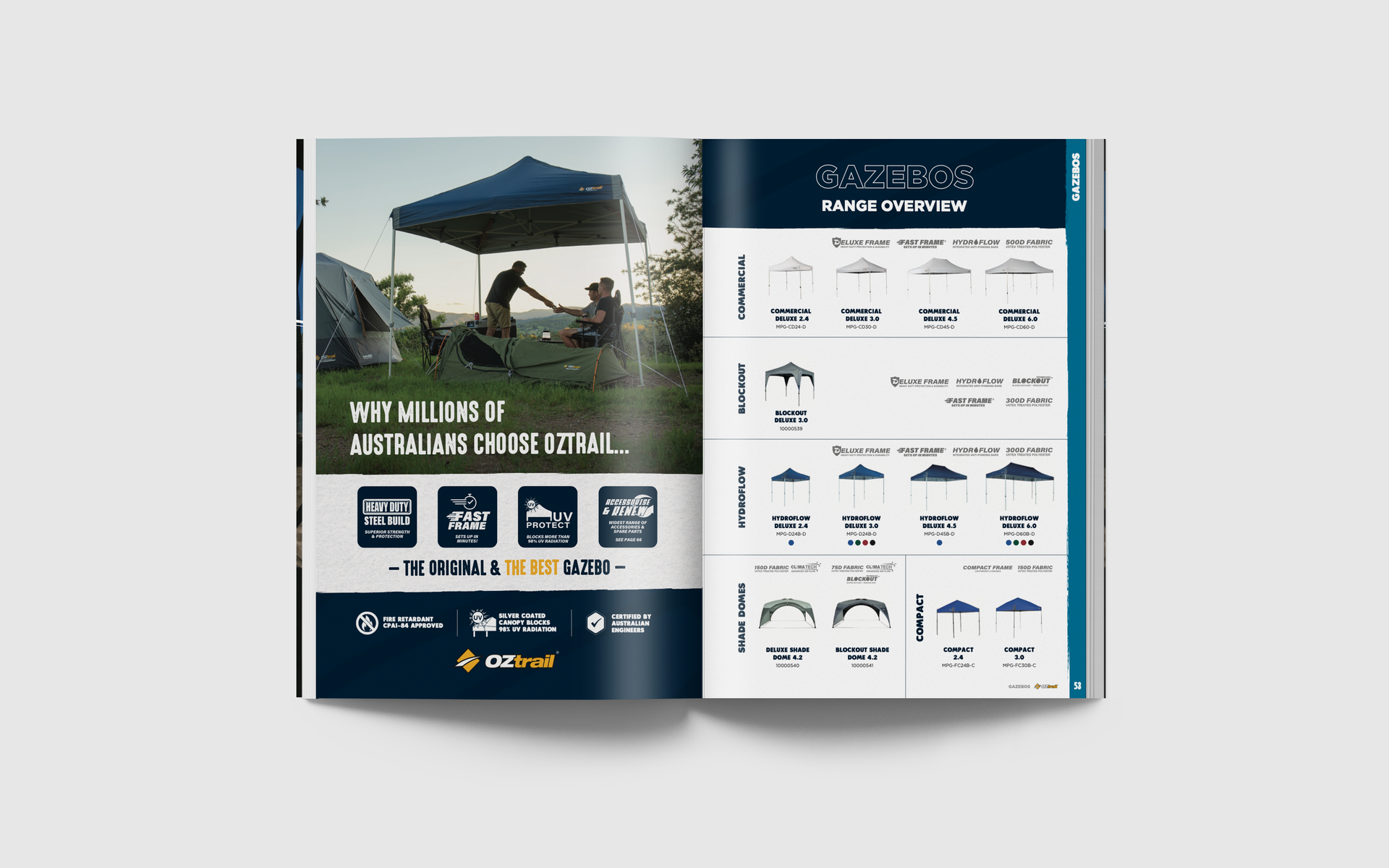 A magazine is open to a page with a picture of a man under an umbrella.