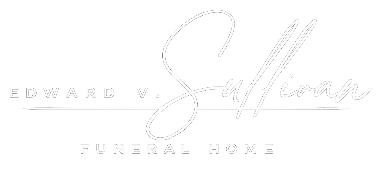 Elegant white logo reading “Edward V. Sullivan” with “Funeral Home” underneath.