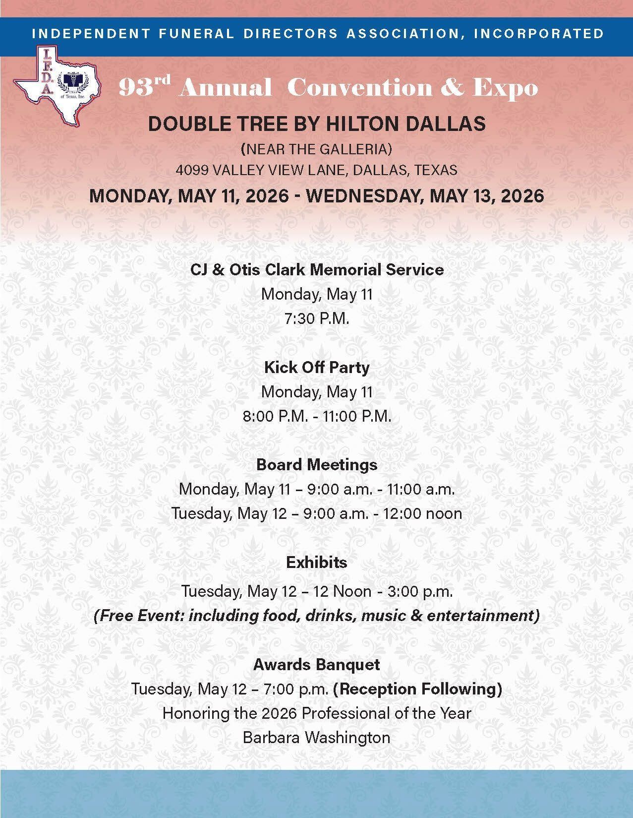 Blue flyer for the 9th Annual Convention & Expo with event schedule and details.