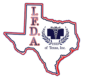 Texas outline logo with โI.F.D.A.โ and a medical caduceus emblem, โof Texas, Inc.โ