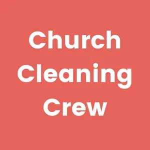 White text “Church Cleaning Crew” on a coral-red background.