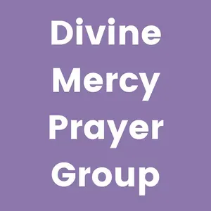 White text “Divine Mercy Prayer Group” on a purple background.