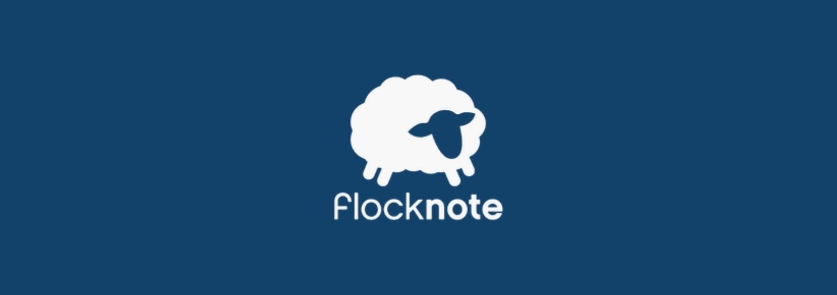 Flocknote logo: white sheep icon above the word “Flocknote” on a dark blue background