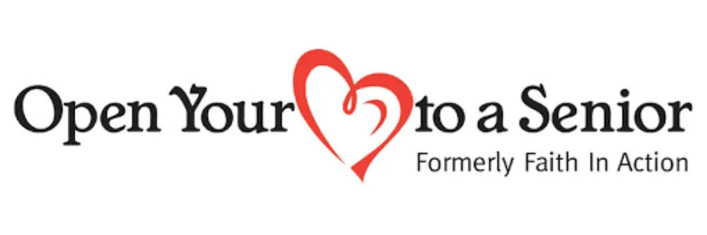 Open Your Heart to a Senior logo with a red heart in the word “Heart” and subtitle “Formerly Faith In Action”
