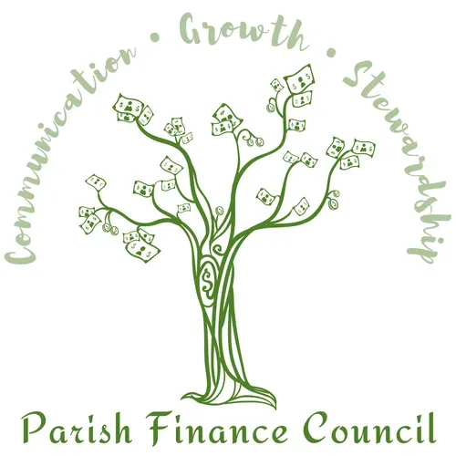 Green tree logo with words “Community, Growth, Stewardship” and “Parish Finance Council” below