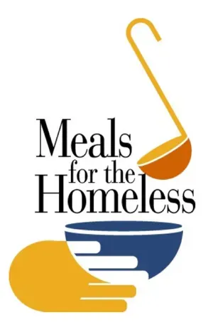 Meals for the Homeless logo with a spoon and bowl in yellow, blue, and black