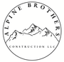 Dark blue circular logo with a mountain sketch and 