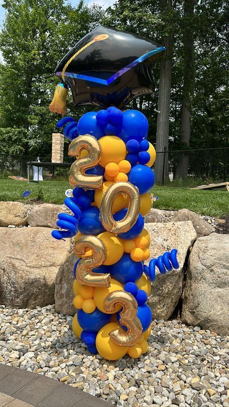 Balloon column, blue and gold, with 