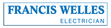 Logo for Francis Welles Electrician with blue text inside a rectangular border.