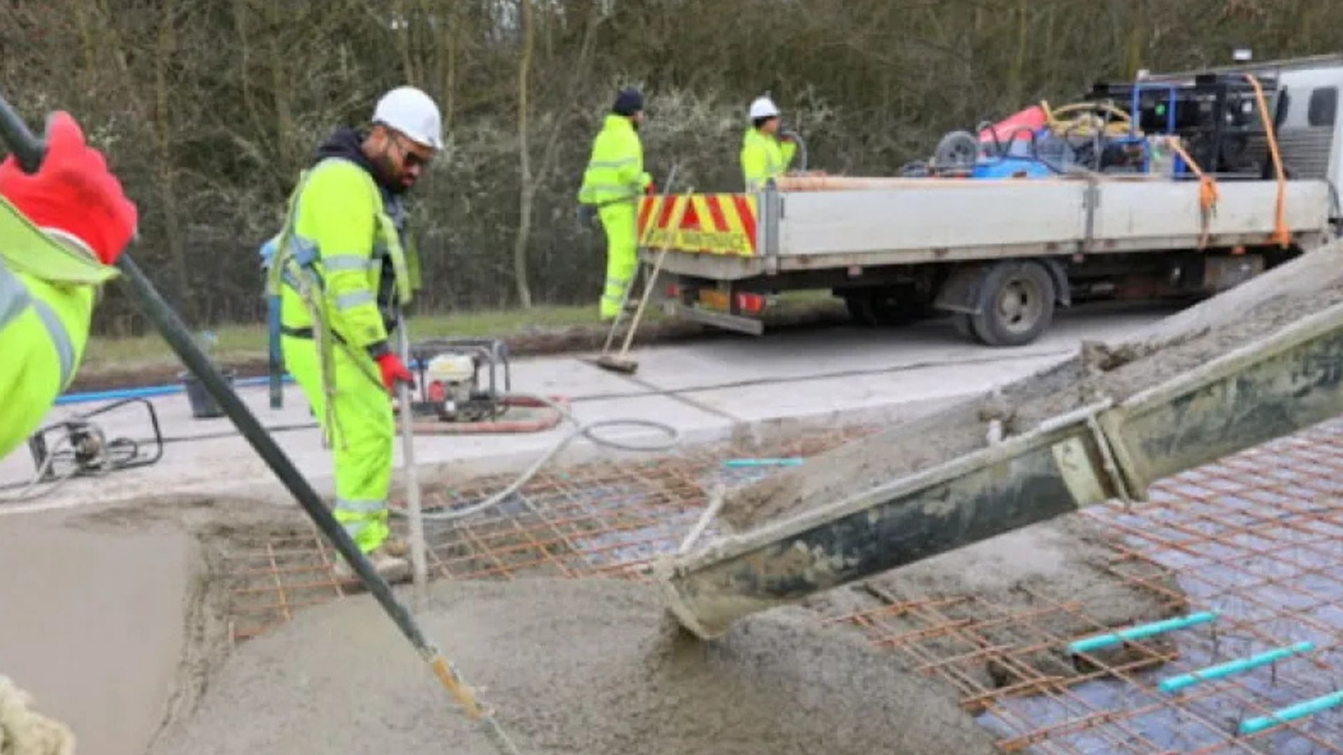 Workmen undertaking a emergency concrete repair in Rochdale with Concrete Supplied by PureMix