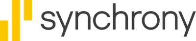 Synchrony logo with vertical yellow bars. 