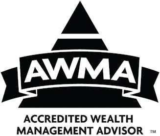 AWMA Accredited Wealth Management Advisor logo with black ribbon and text, white background