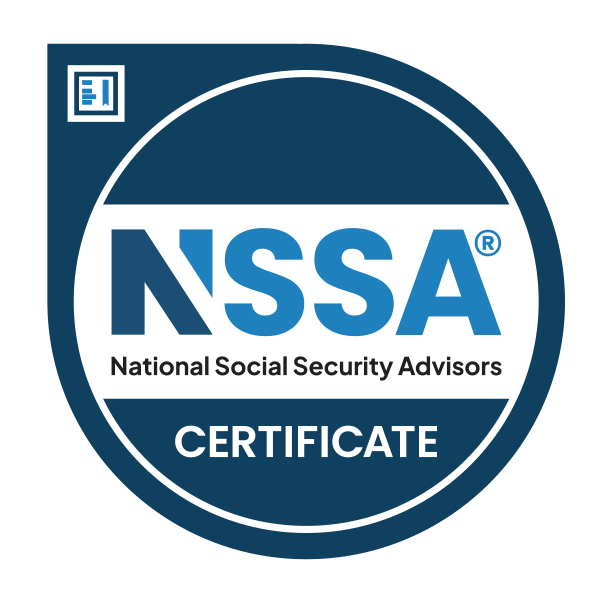NSSA National Social Security Advisors certificate logo in blue and white circular design