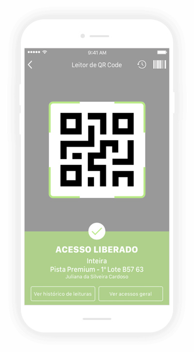 Imagens de celular demonstrando as páginas de controle e dados sobre o evento