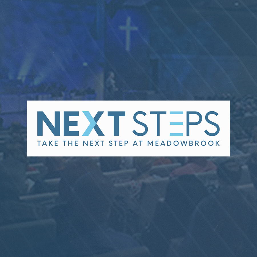 Next Steps banner in blue with white text: “Take the next step at Meadowbrook.”