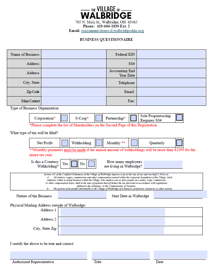Business Questionaire