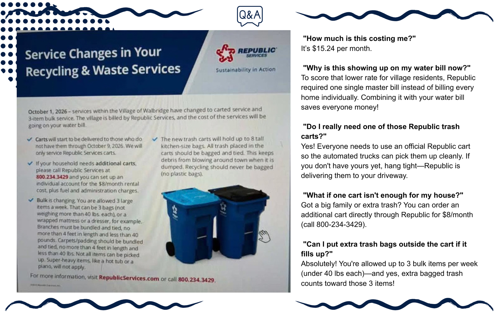 REPUBLIC Service Changes in Recycling & Waste Services in The Village of Walbridge. 