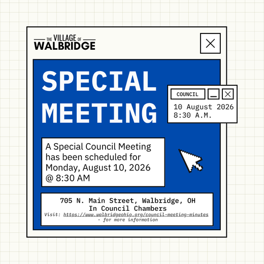 SPECIAL MEETING OF COUNCIL scheduled for 8/10/2026 @ 8:30 AM at Admin Building.