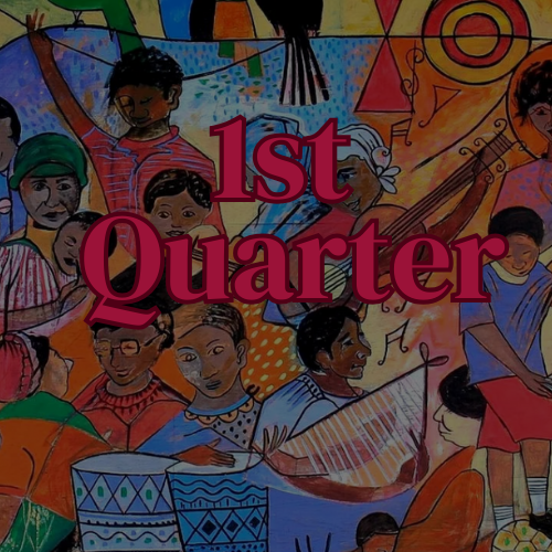 A colorful painting with the words 1st quarter on it