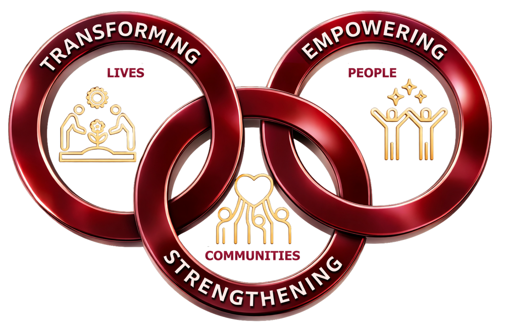 A logo that says transforming lives empowering people and strengthening communities