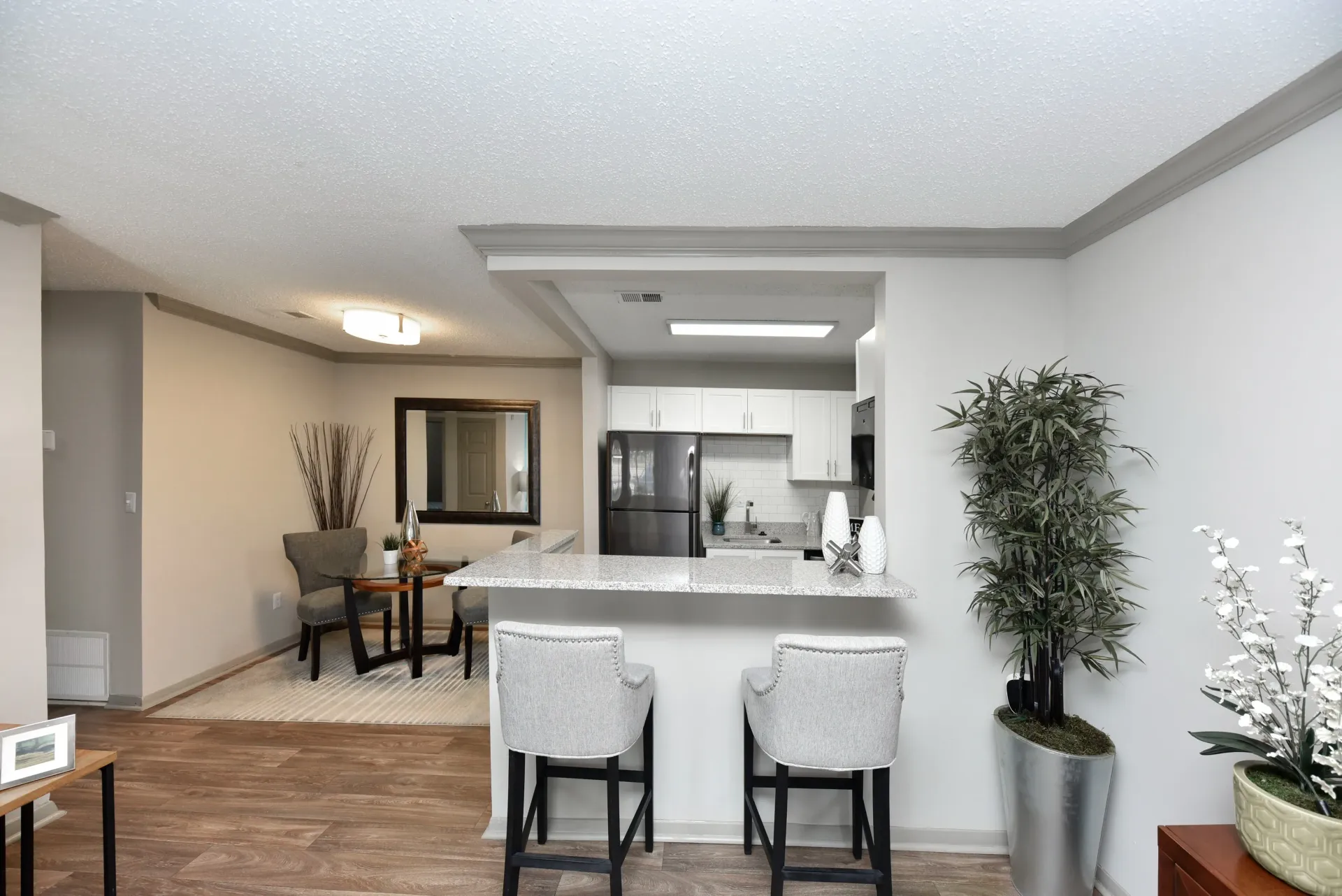 A furnished West Knoxville, TN apartment living room and kitchen