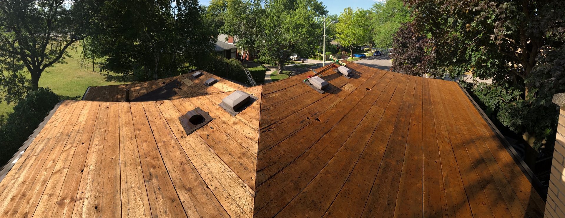 a picture of a roof before and after being remodeled .