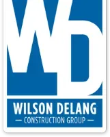 White and blue Wilson Delang Construction Group logo with large “WD” initials.