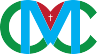 Stylized blue and green interlocking letters with a red V-shaped accent and black curved outline