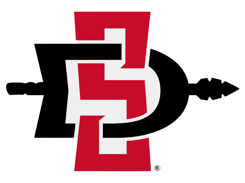 San Diego State Aztecs logo with overlapping black and red interlocking letters on a white background