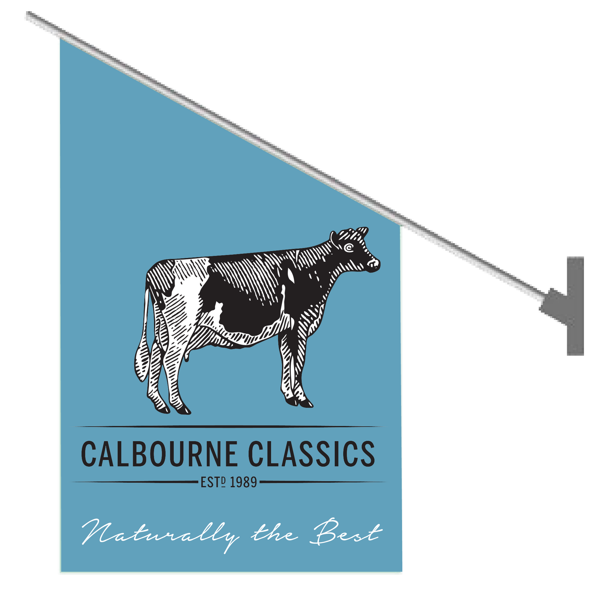 Blue banner with cow illustration,