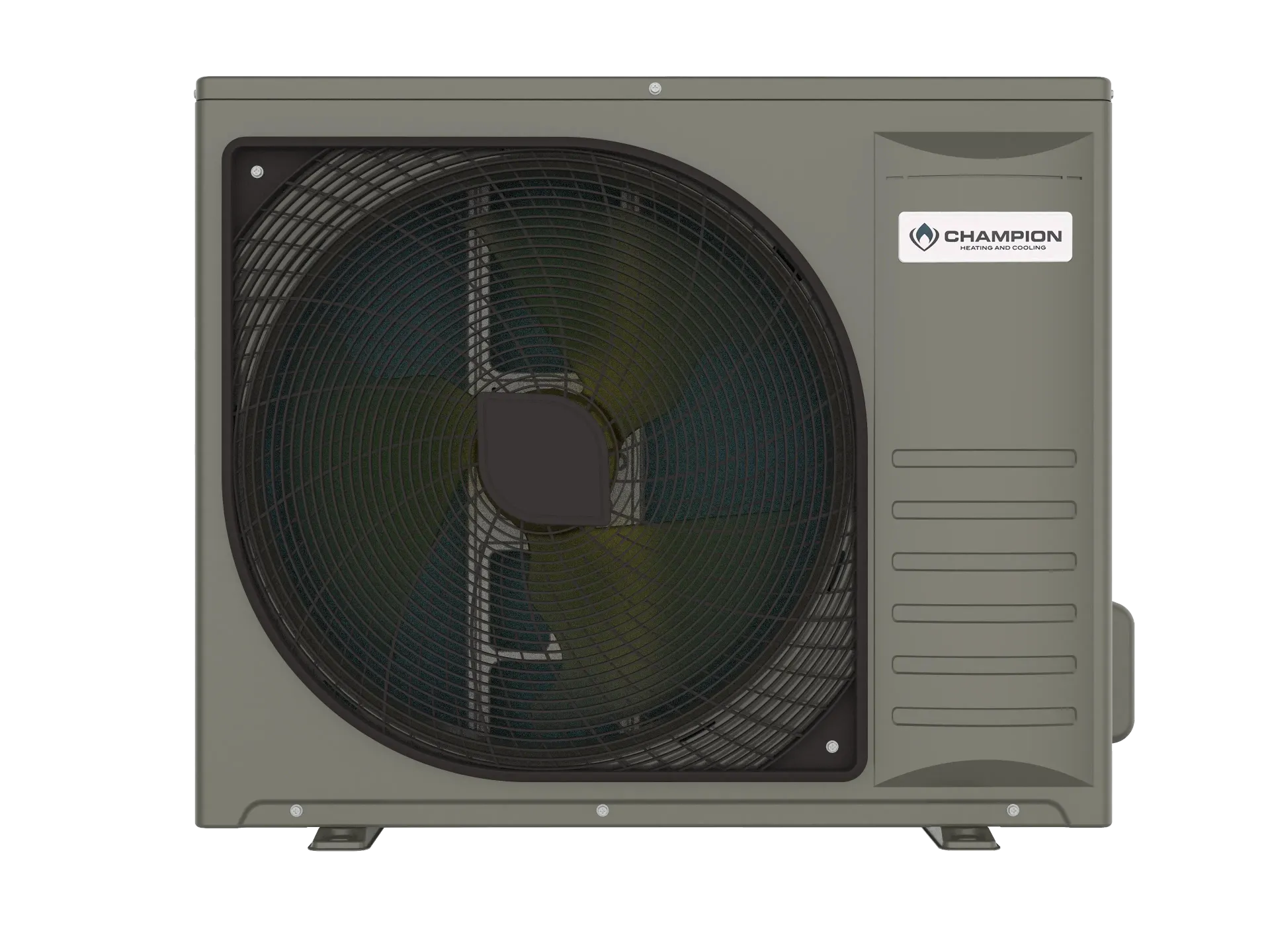 Gray pool heat pump with large fan and branding