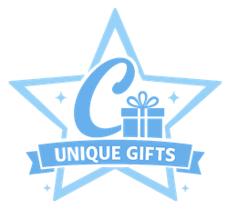 Light blue “Unique Gifts” logo with a star outline, stylized C, and gift box icon