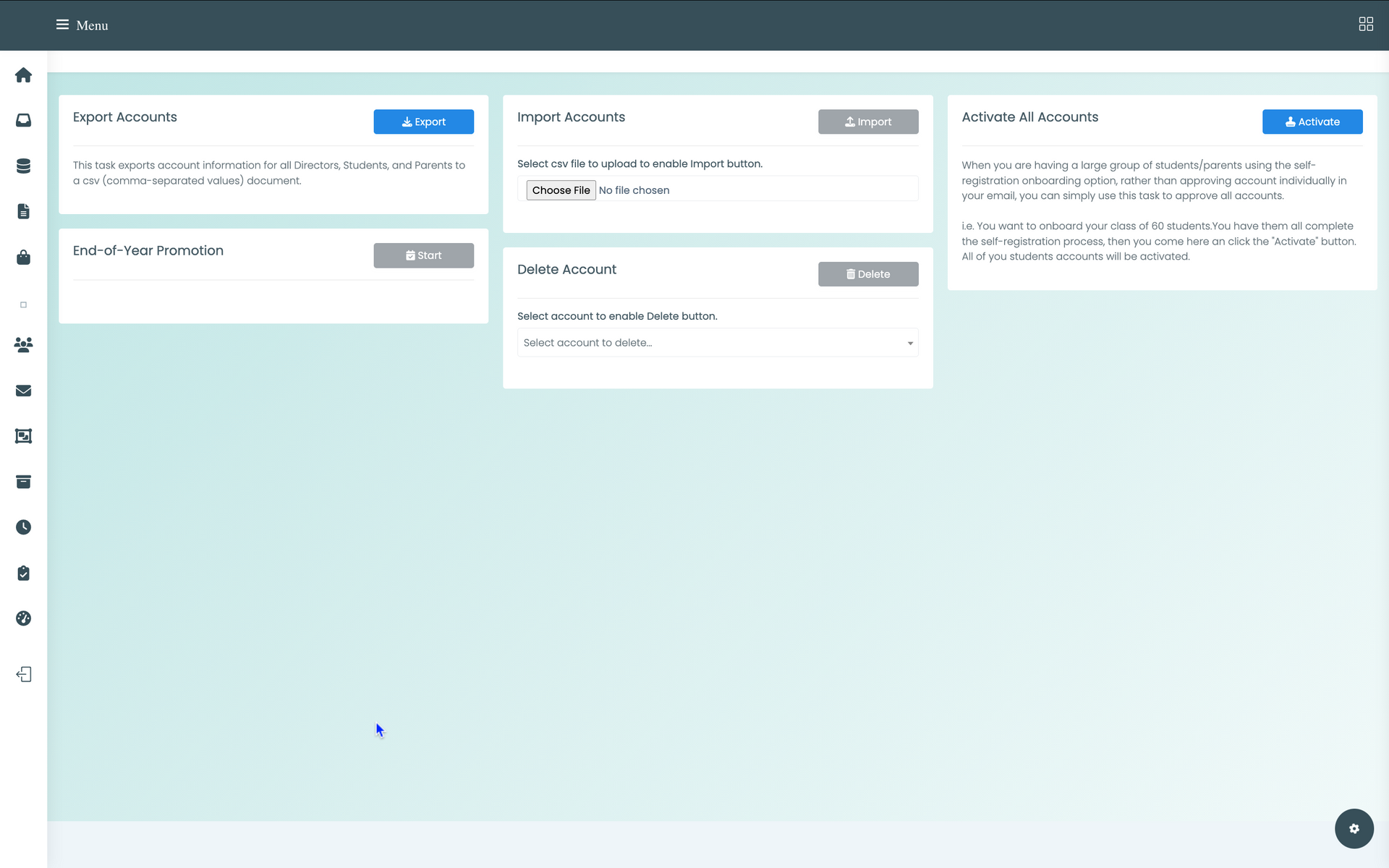 go to admin tasks to export