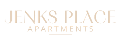 Jenks Place Apartments logo in pale gold text on a white background