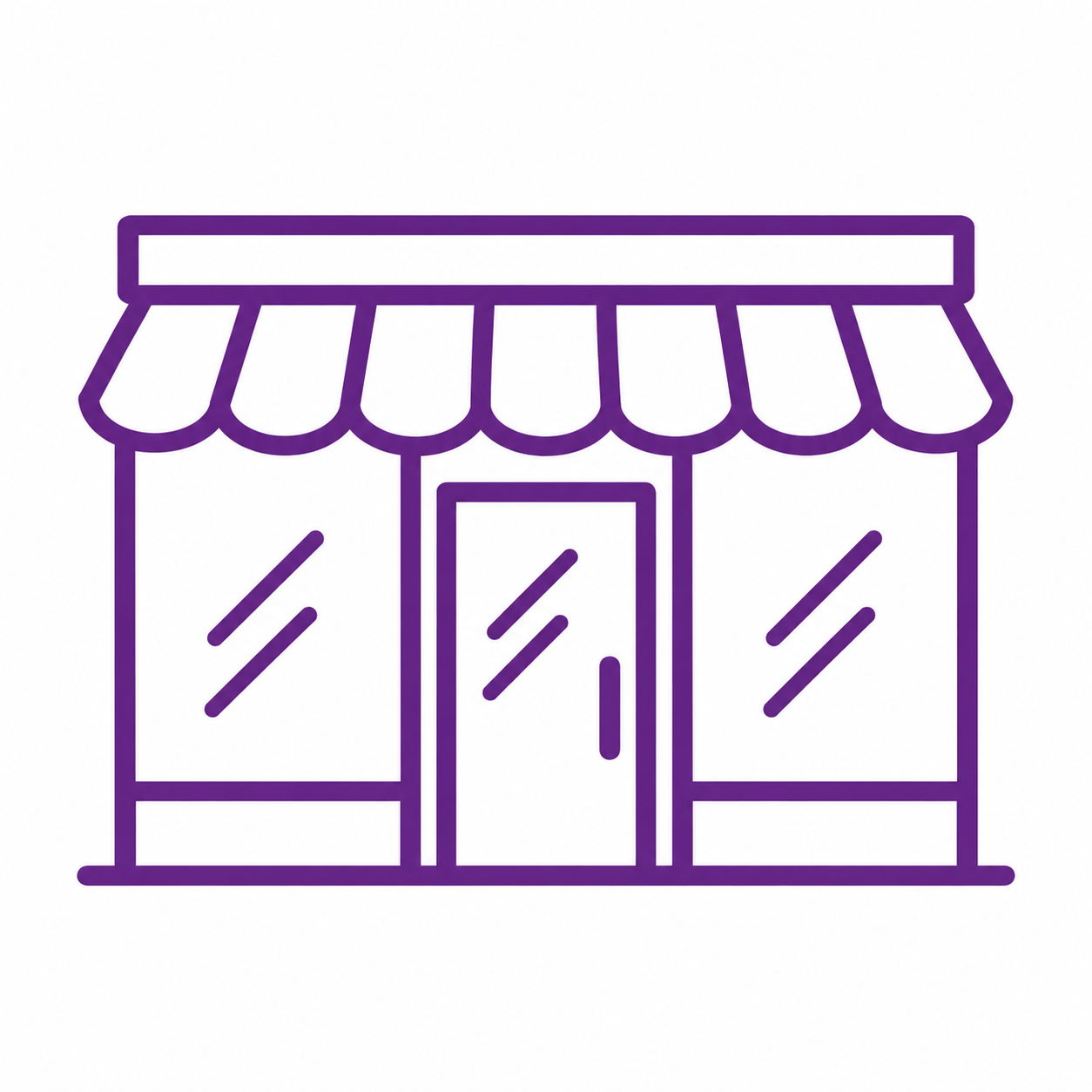 Purple storefront icon with awning and windows