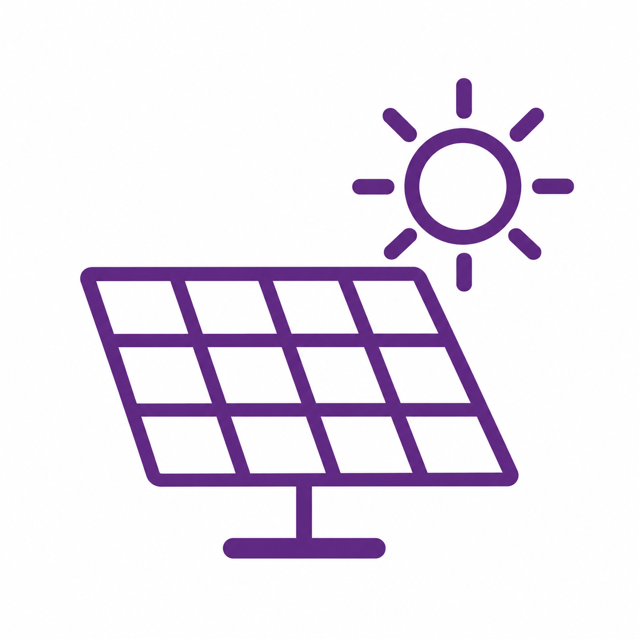 Purple solar panel with sun icon