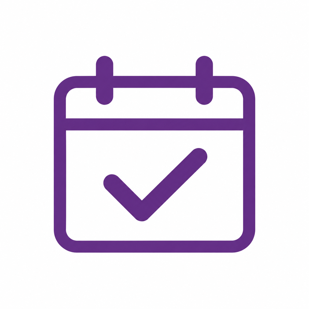 Purple calendar icon with a check mark, indicating a scheduled task or confirmed event