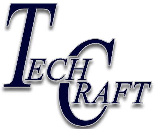 A blue logo for Tech Craft on a white background