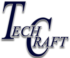 A blue logo for Tech Craft on a white background