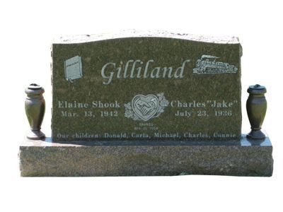 curved headstone with vases