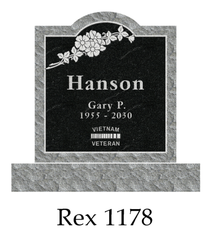 upright headstone with flowers