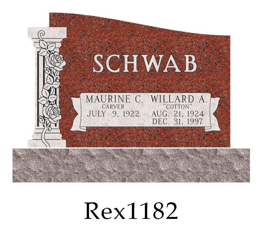 curved headstone with vases