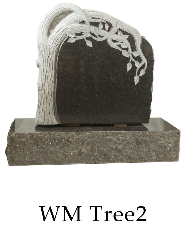 headstone with weeping willow carving at the top
