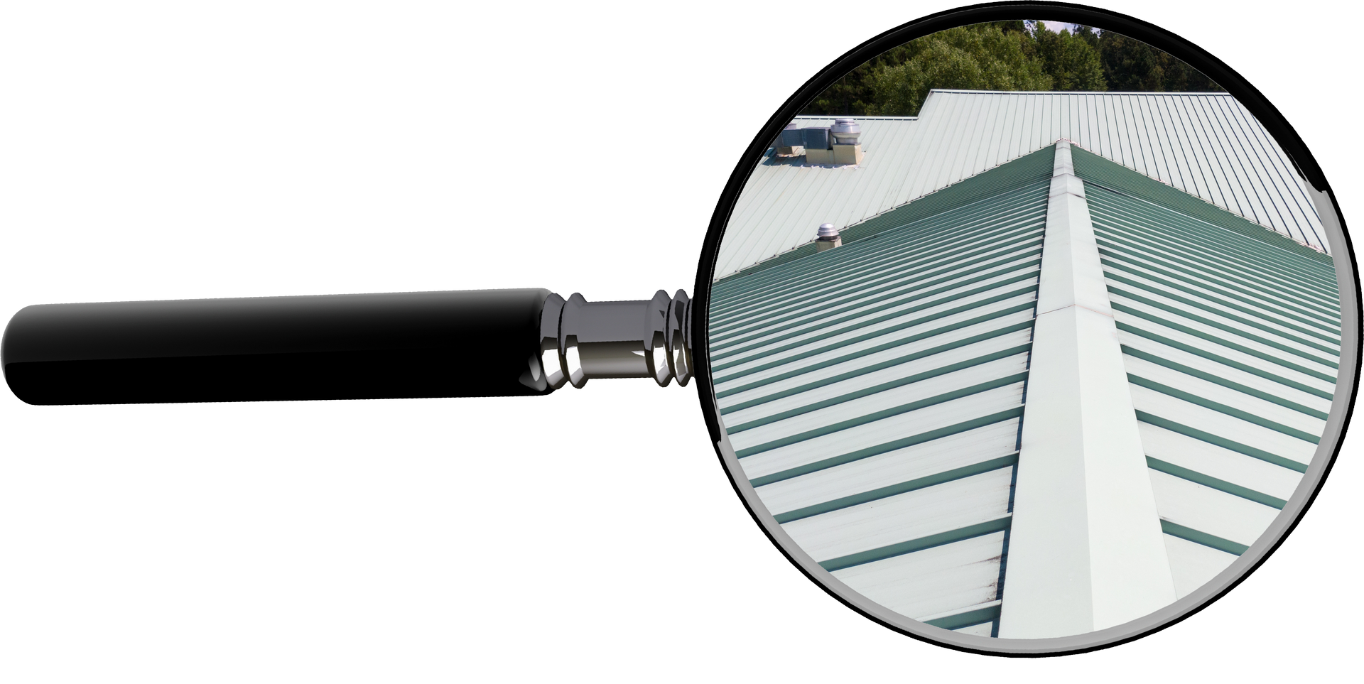 A magnifying glass with a picture of a roof in it